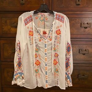 Johnny Was Alaura White Top w/ Embroidery-  S